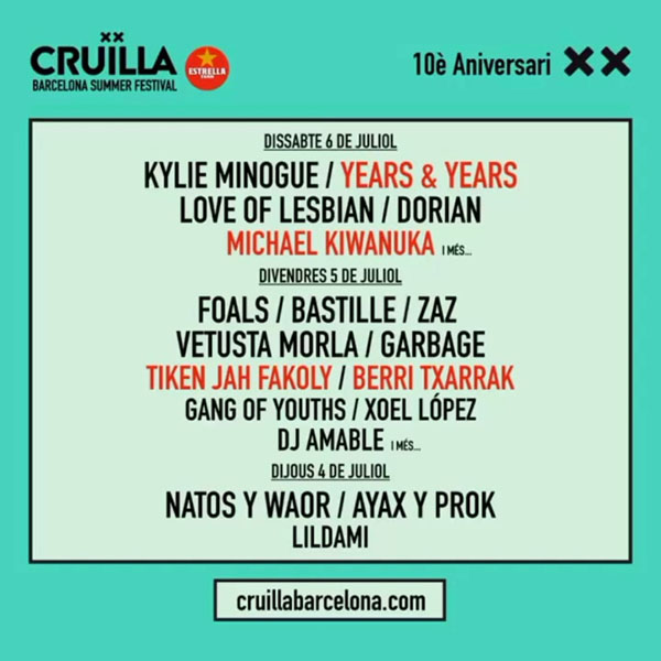 Berri Txarrak confirmados para el Festival Cruïlla 2019
